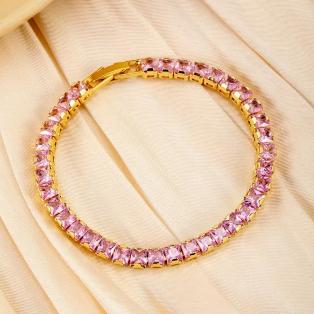 14K Gold 2ct Pink Square Diamond Womens Tennis Bracelet Ladies 14 K Jewelry 7"